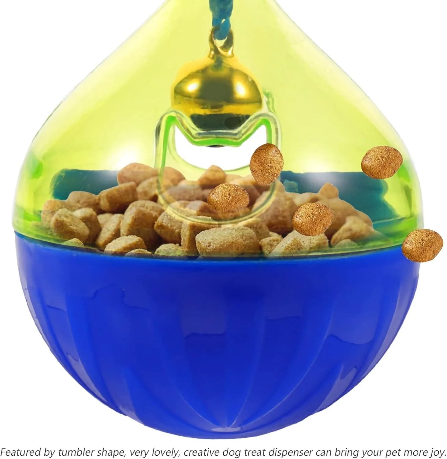 Tumbler-shaped interactive pet treat dispenser ball for dogs and cats with treat release holes
