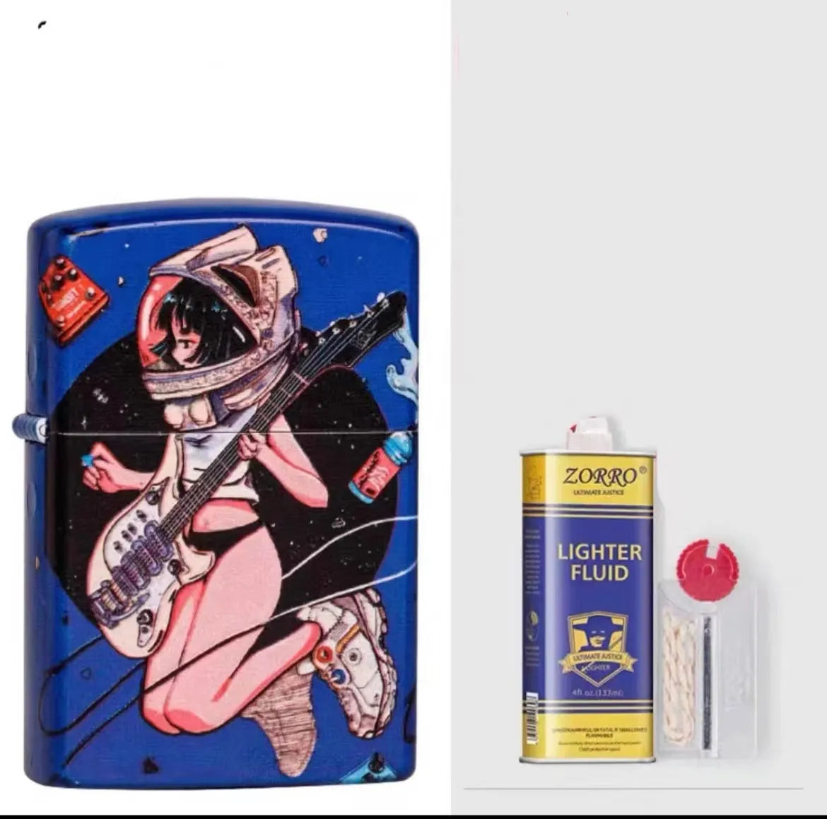 Windproof kerosene lighter with artistic design, steel and copper construction, 58x39x13mm dimensions
