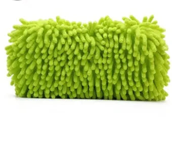 Silvery green chenille microfiber car wash sponge measuring 14cm by 25cm