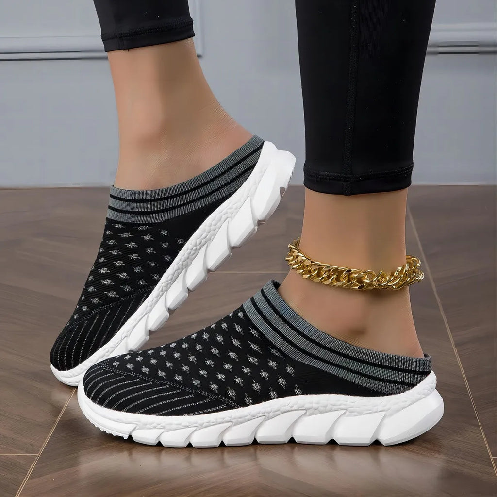 Women's striped flyknit shoes with height-increasing sole and hollowed-out design in three colour options