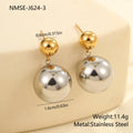 Women's geometric ear studs with round beads in NMSE-J624-3 colour-block finish