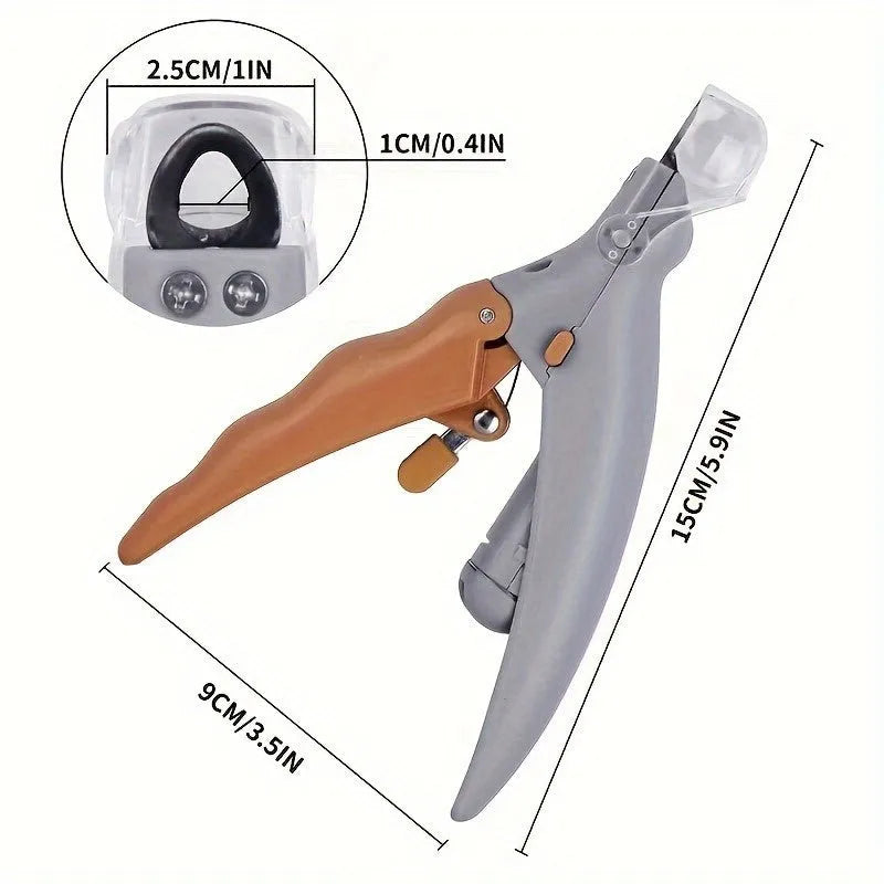 Yellow LED pet nail trimmer with magnifying glass and hardened steel blades for dogs and cats