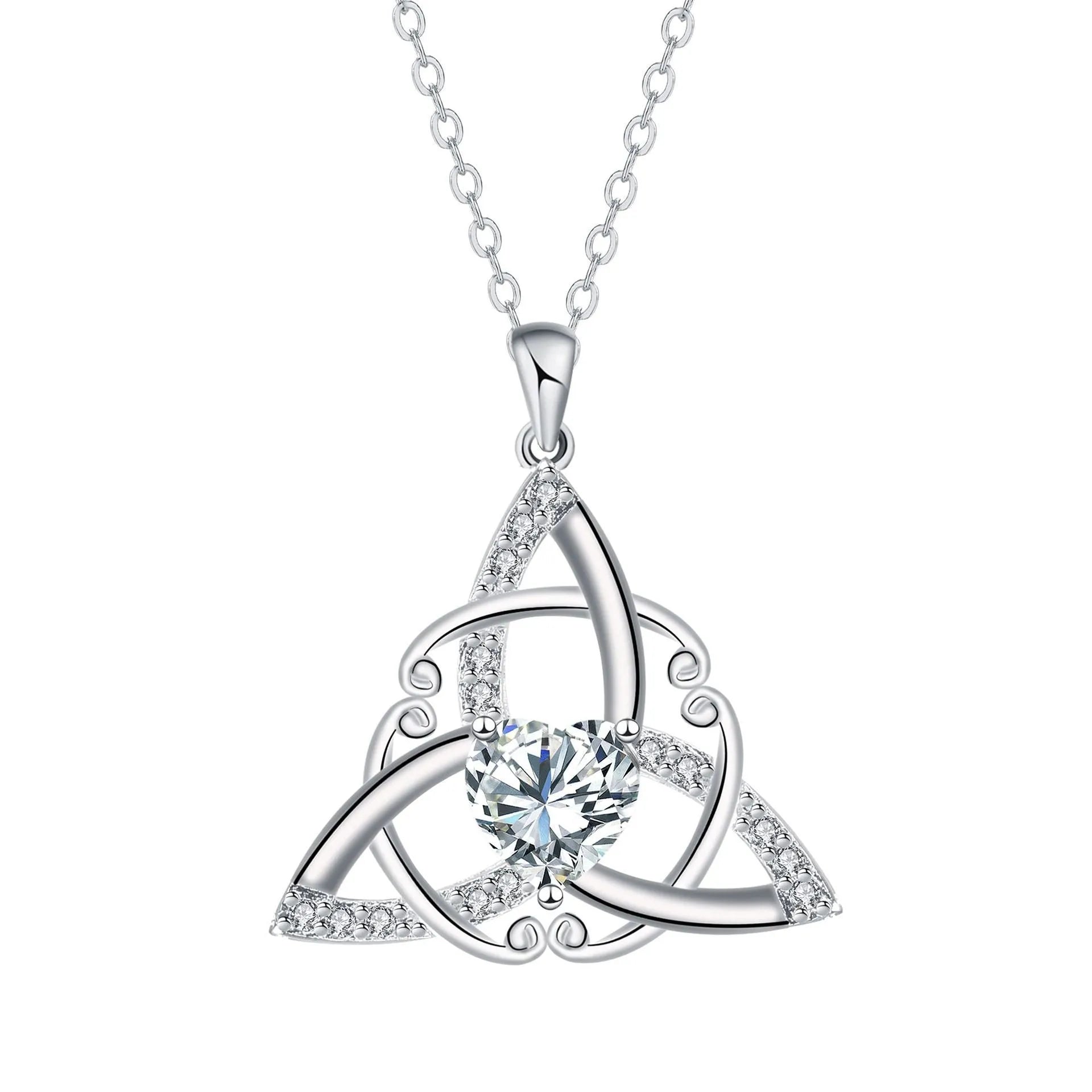 Women's Celtic knot geometric pendant necklace in copper with a choice of coloured electroplated finishes.