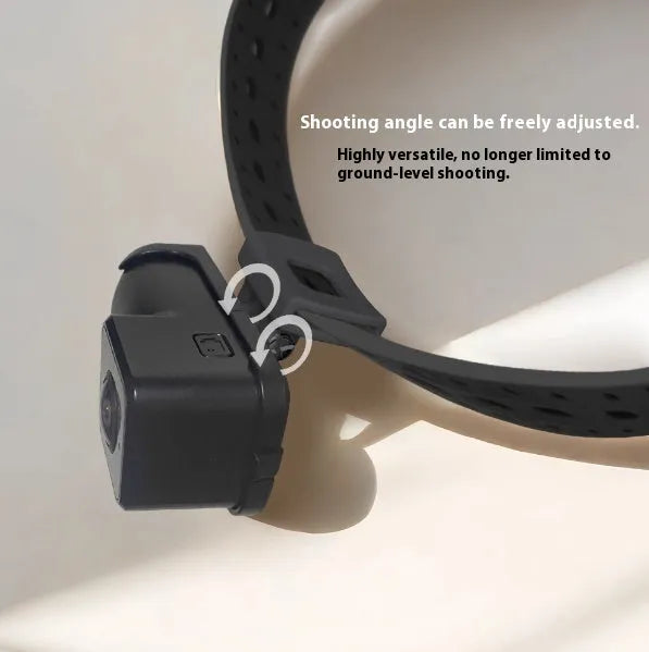 Black Wi-Fi neckband wearable camera recorder with compact dimensions.