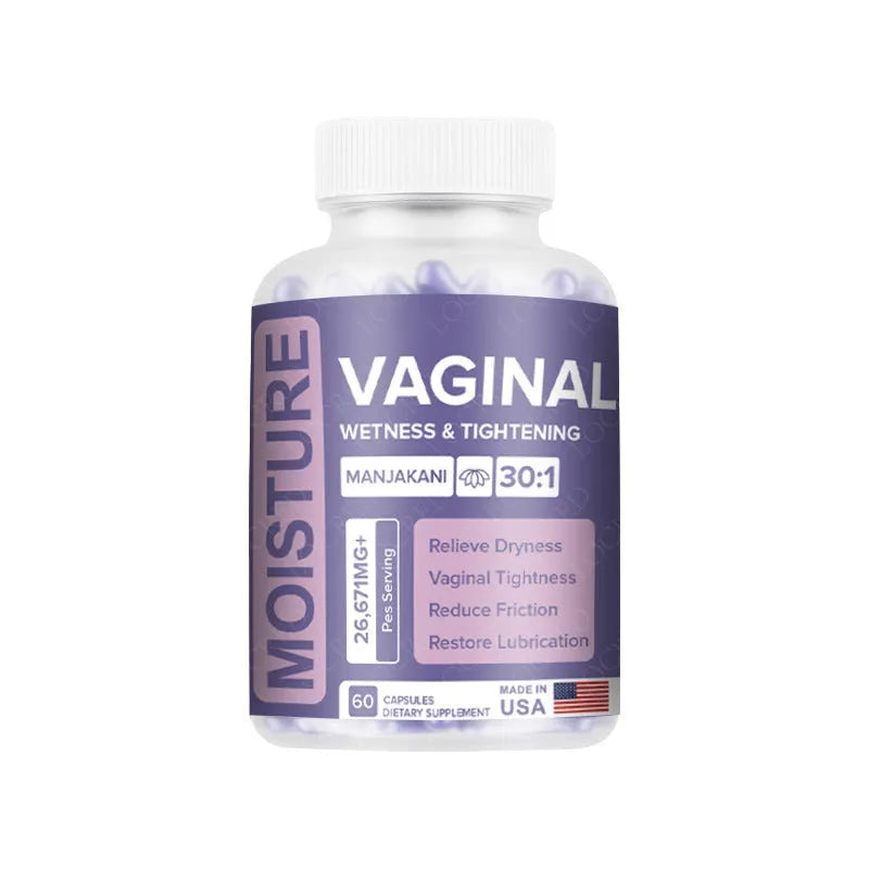 Bottle containing 60 vaginal capsules for adult women's intimate health.