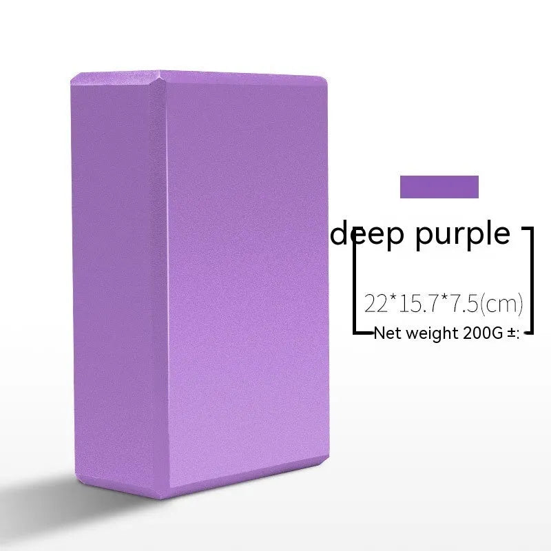 A high-density EVA yoga block in a choice of solid colours or printed designs, measuring 23cm by 15cm.