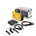 MMA-200MIN portable 220V DC inverter welding machine with tongs, clamp, shield, and brush.