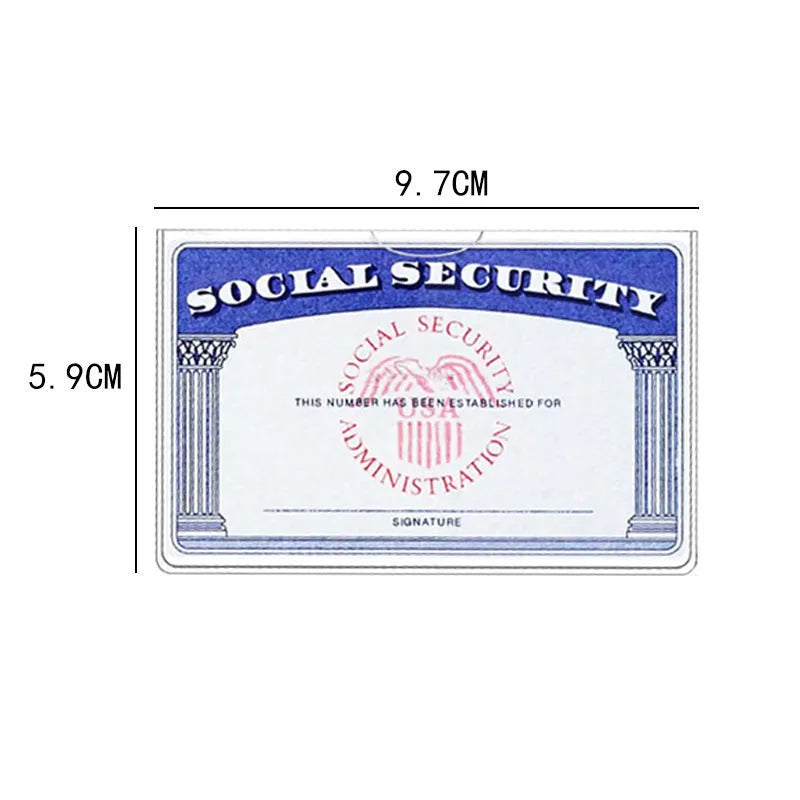 Clear thick PVC social security card holder measuring 9.7 by 5.9 centimetres