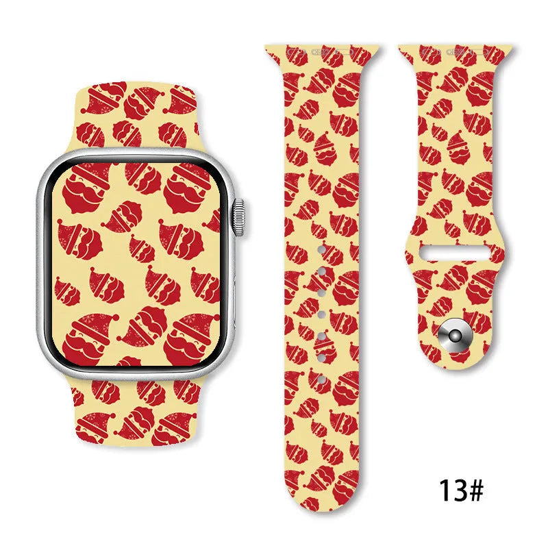 Christmas silicone watch strap in solid colour style 01, fitting 38-49mm watch cases with push-pin fitting