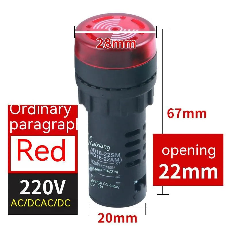 Red, green, and yellow LED flashing sound and light buzzer for 22mm panel mounting