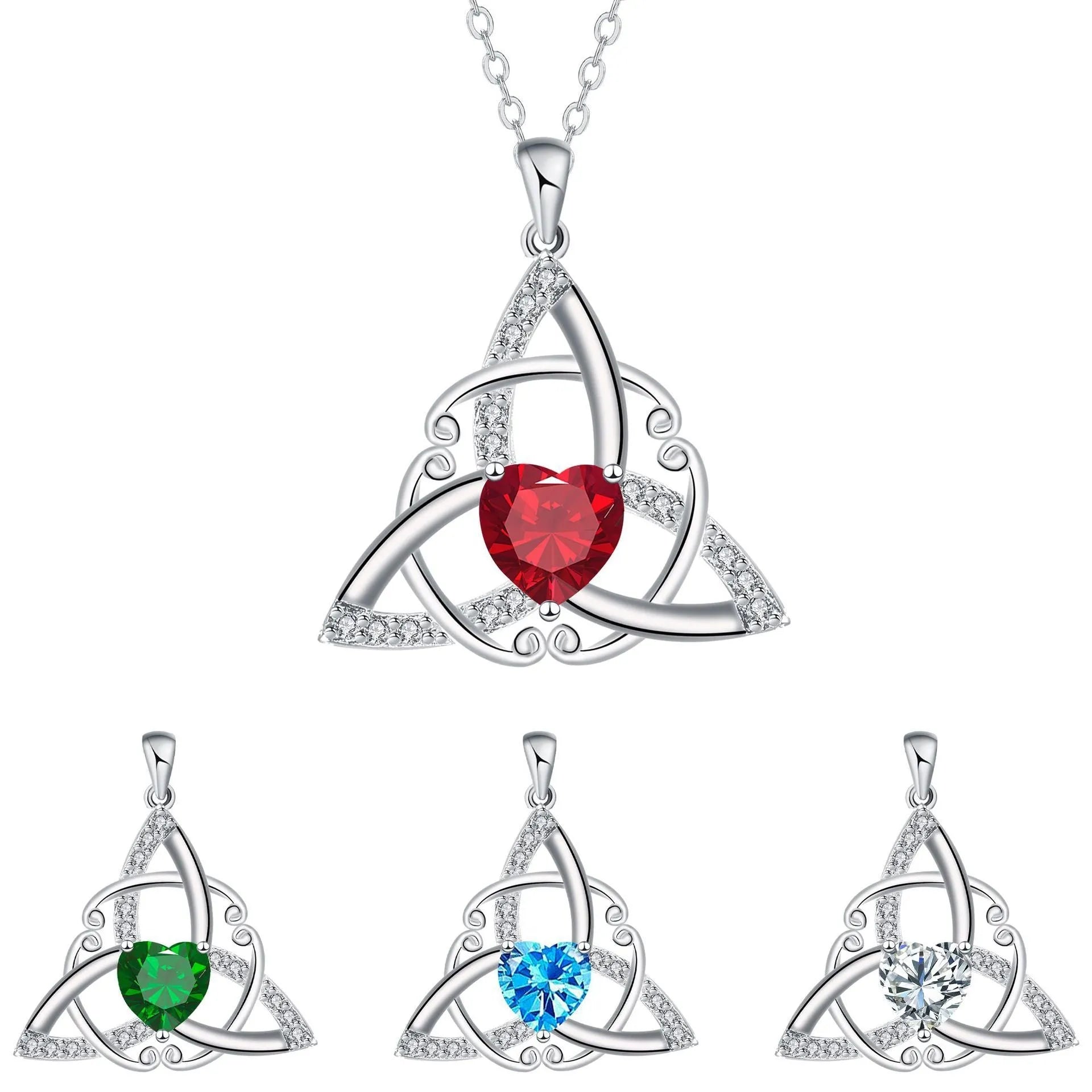 Women's Celtic knot geometric pendant necklace in copper with a choice of coloured electroplated finishes.