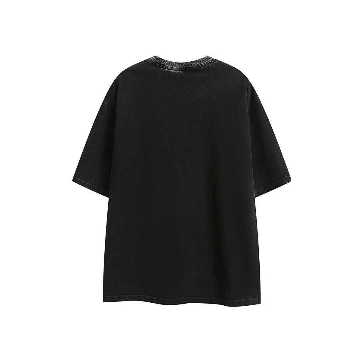 Men's loose-fit short-sleeve cotton t-shirt in vintage washed style with embroidery, in black or purple.