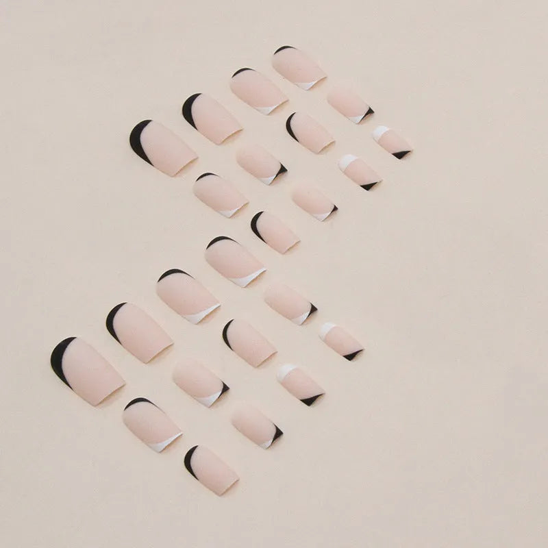 Black and white frosted Mandarin duck colour false nails manicure set