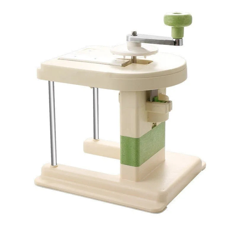 Beige multifunctional stainless steel vegetable slicer, chopper, and grater kitchen tool.