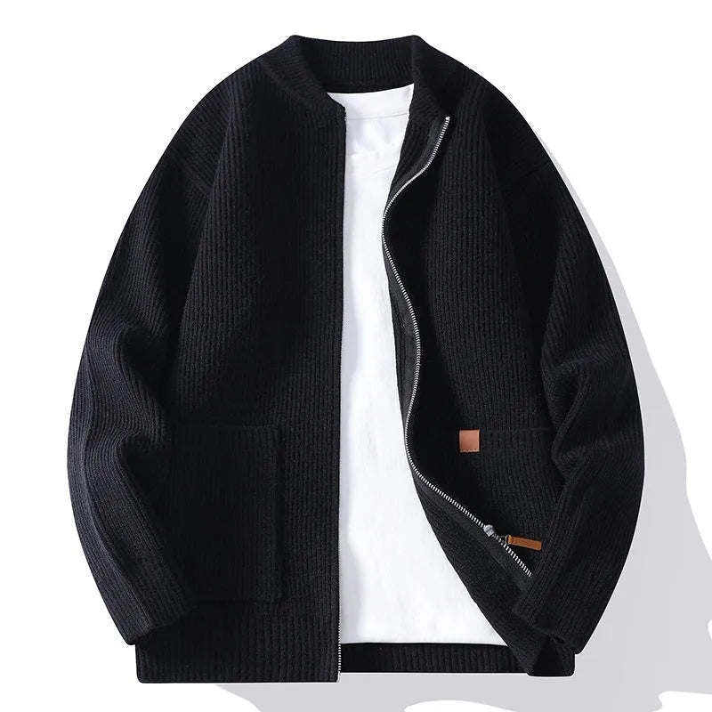 Men's striped cardigan jacket in polyvinyl alcohol fiber blend available in five colours with straight cut silhouette