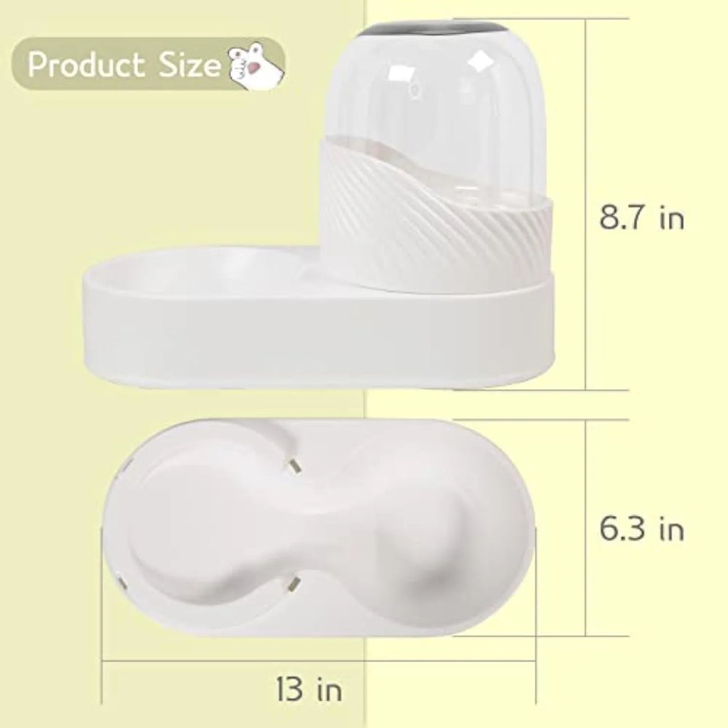 White cat feeder and water dispenser set with wave-pattern design and 2L capacity bowls