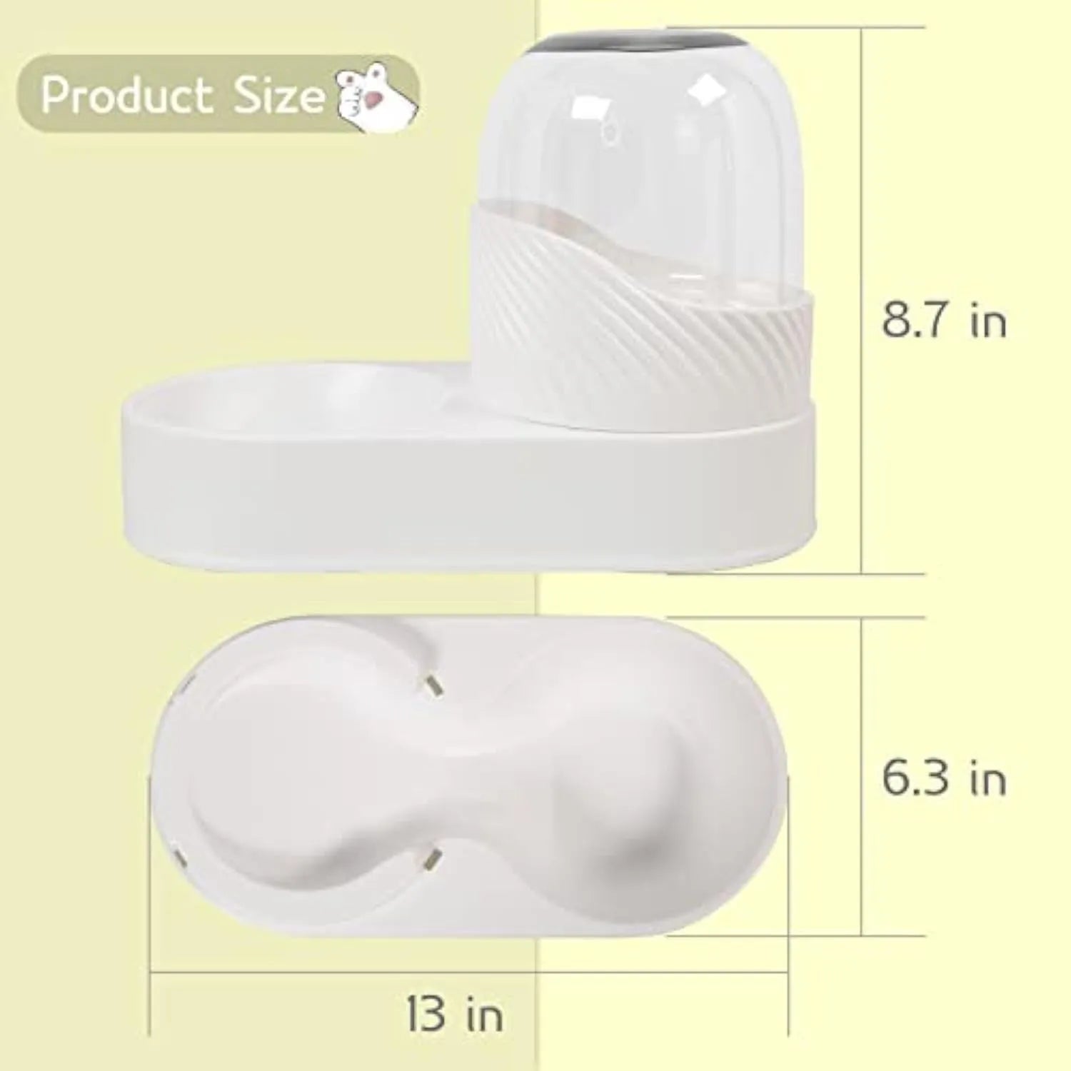 White cat feeder and water dispenser set with wave-pattern design and 2L capacity bowls