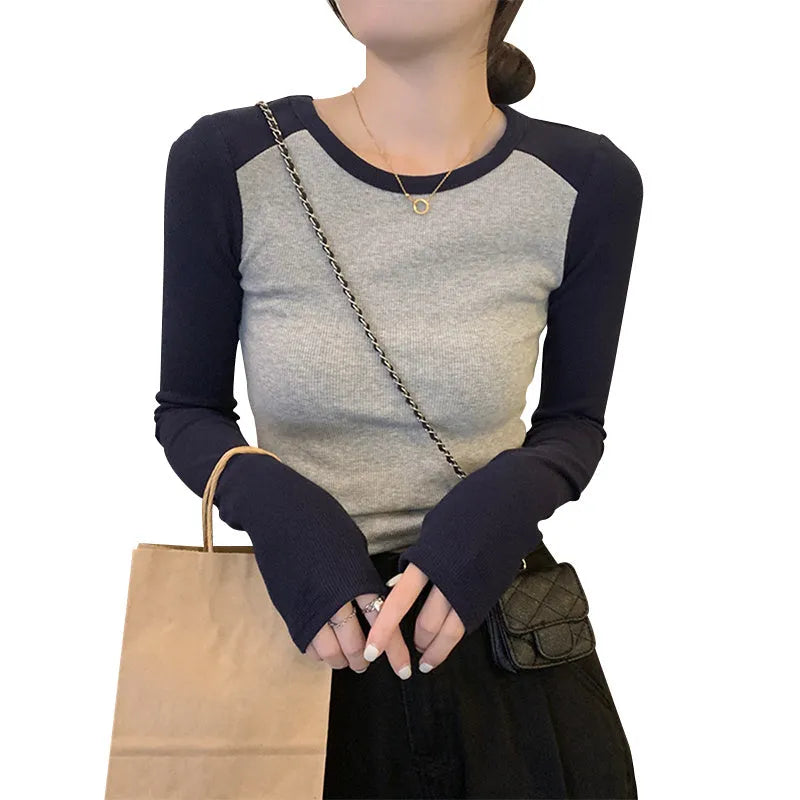 Women's slim fit viscose top with Princess sleeves in dark blue
