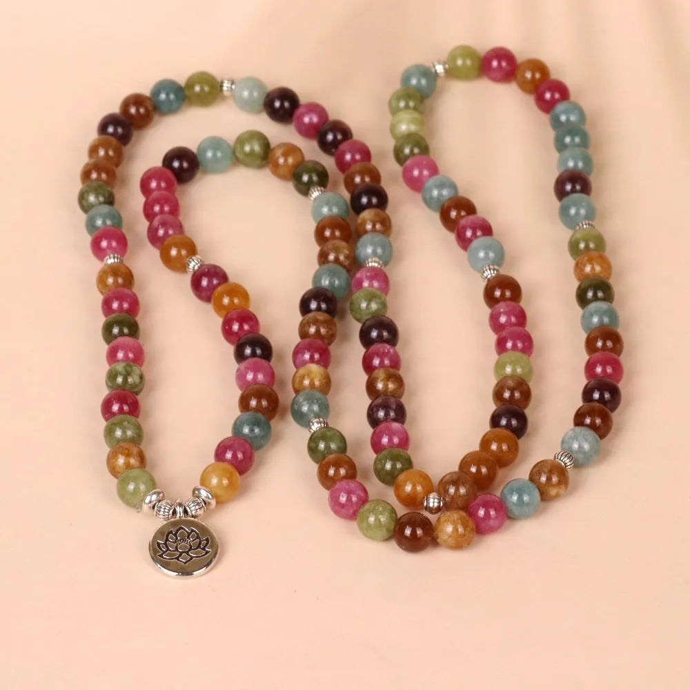 108-bead lotus bracelet with Tourmaline colour in hanging multi-layer design