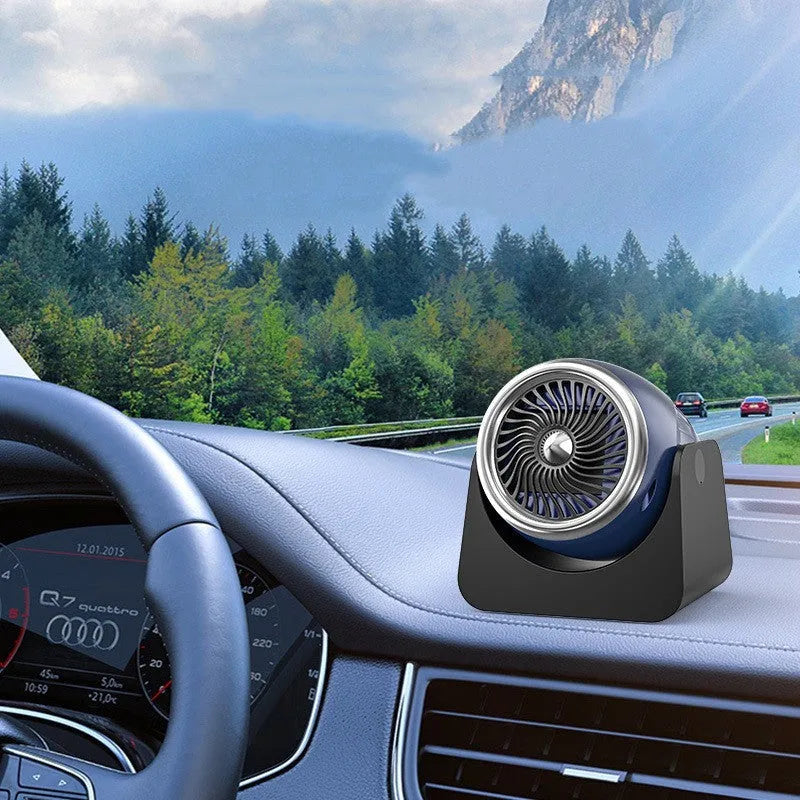 12v car heating fan with 180-degree rotation in navy blue colour for interior warming and window defrosting