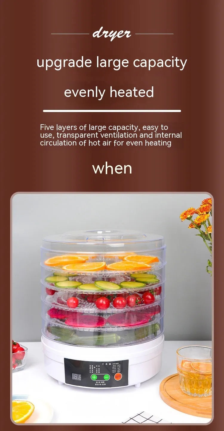 Seven-layer household fruit dehydrator food dryer with 350W power rating and removable shelves