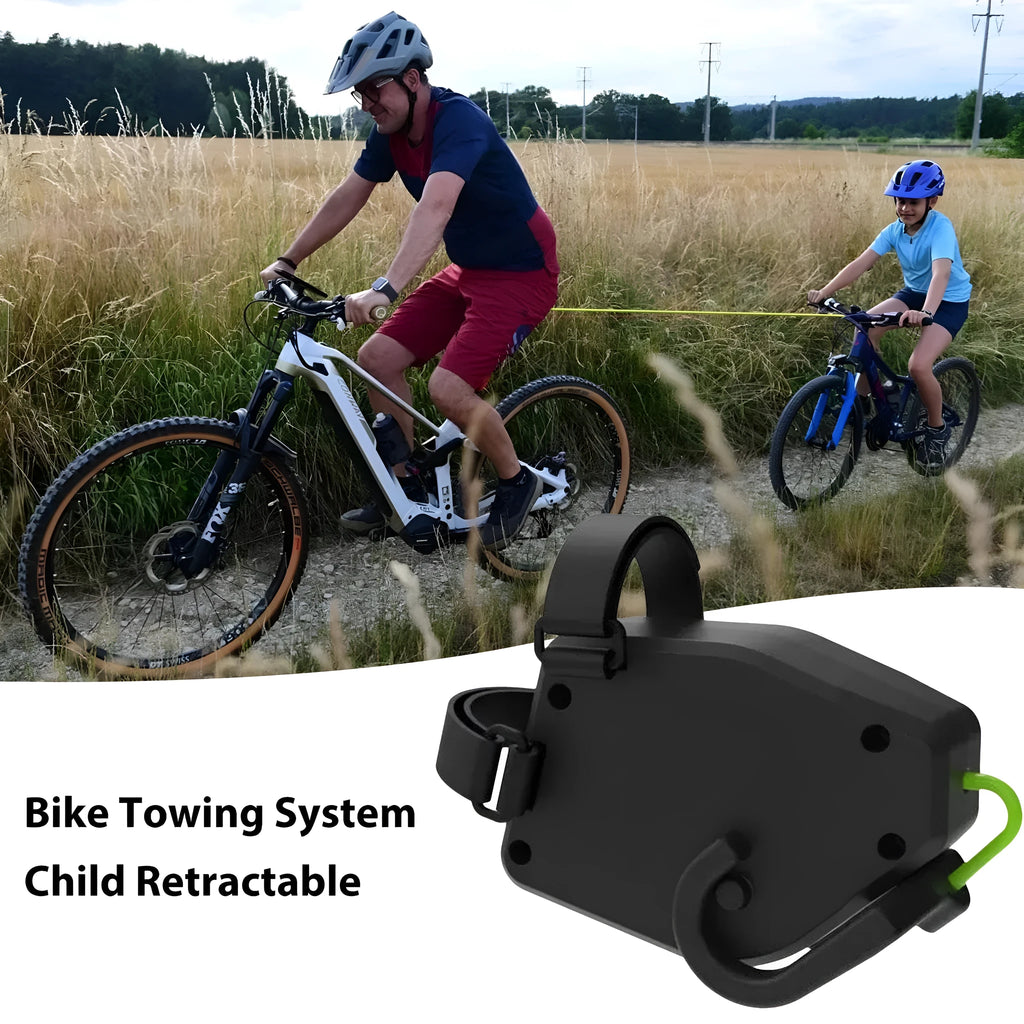 Black plastic/resin bicycle trailer traction rope for connecting child trailers to adult bikes