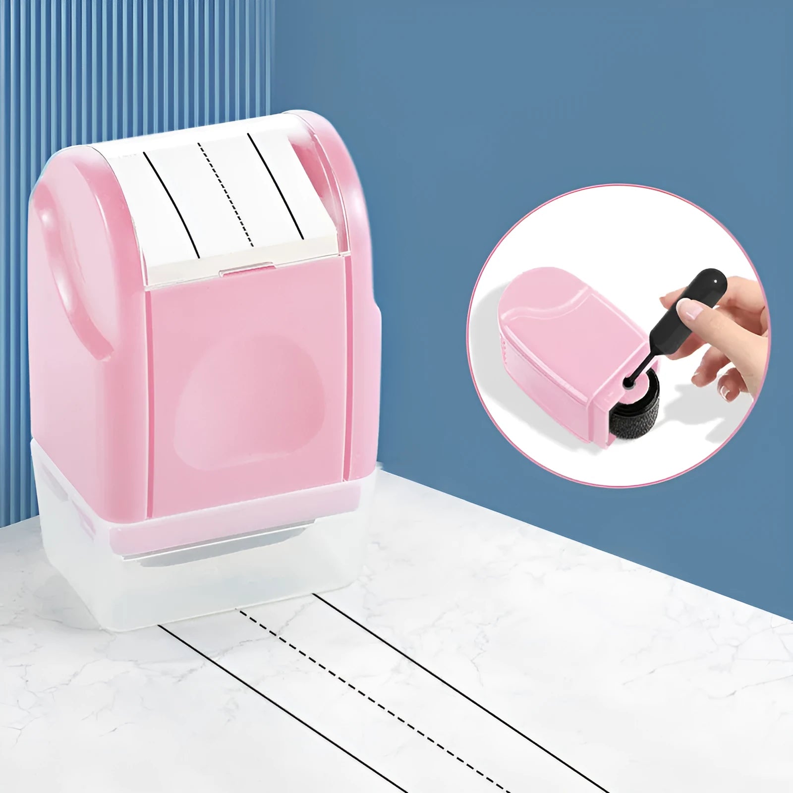 Rectangular plastic roller seal for English line stamping in seven colours