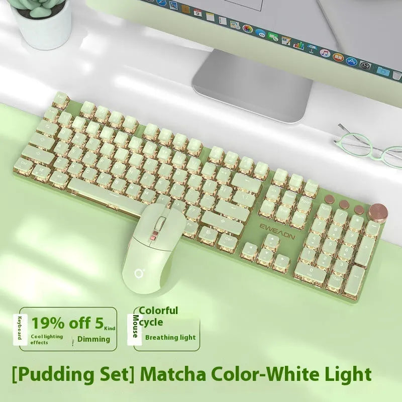Matcha green mechanical gaming keyboard with multifunction knob on a desk