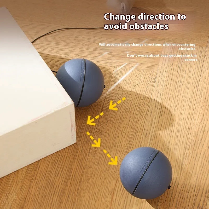 Automatic cat teasing ball with plush mouse in blue orange and dark grey colours