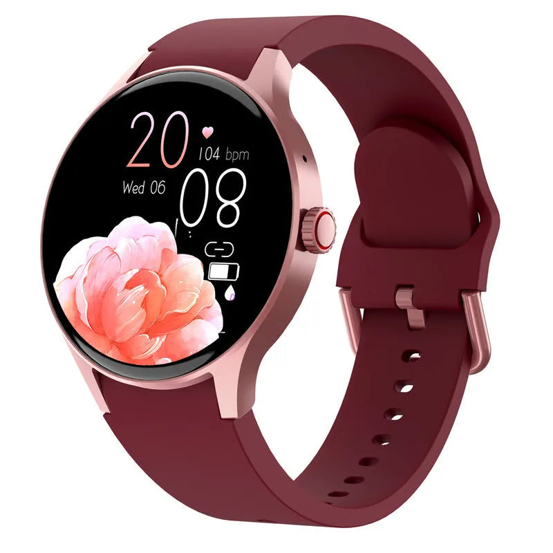 Men's and women's smart Bluetooth sport watch with round touch screen in black, blue, pink, or red colours