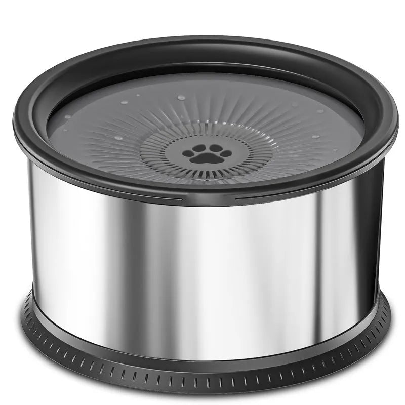 Stainless steel pet water bowl with non-slip base, available in large capacity sizes for dogs and cats
