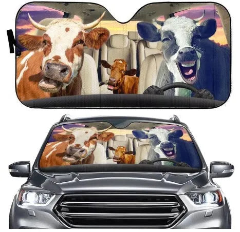 Telescopic aluminium foil car sun visor extended across a vehicle windshield
