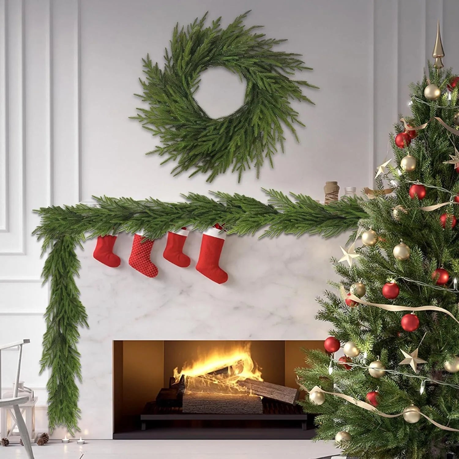 PE artificial front door garland with American country style foliage, shown in 60cm length.