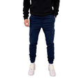 Men's casual straight-leg trousers with patch pockets in polyester fabric, available in seven colours with elastic waistband