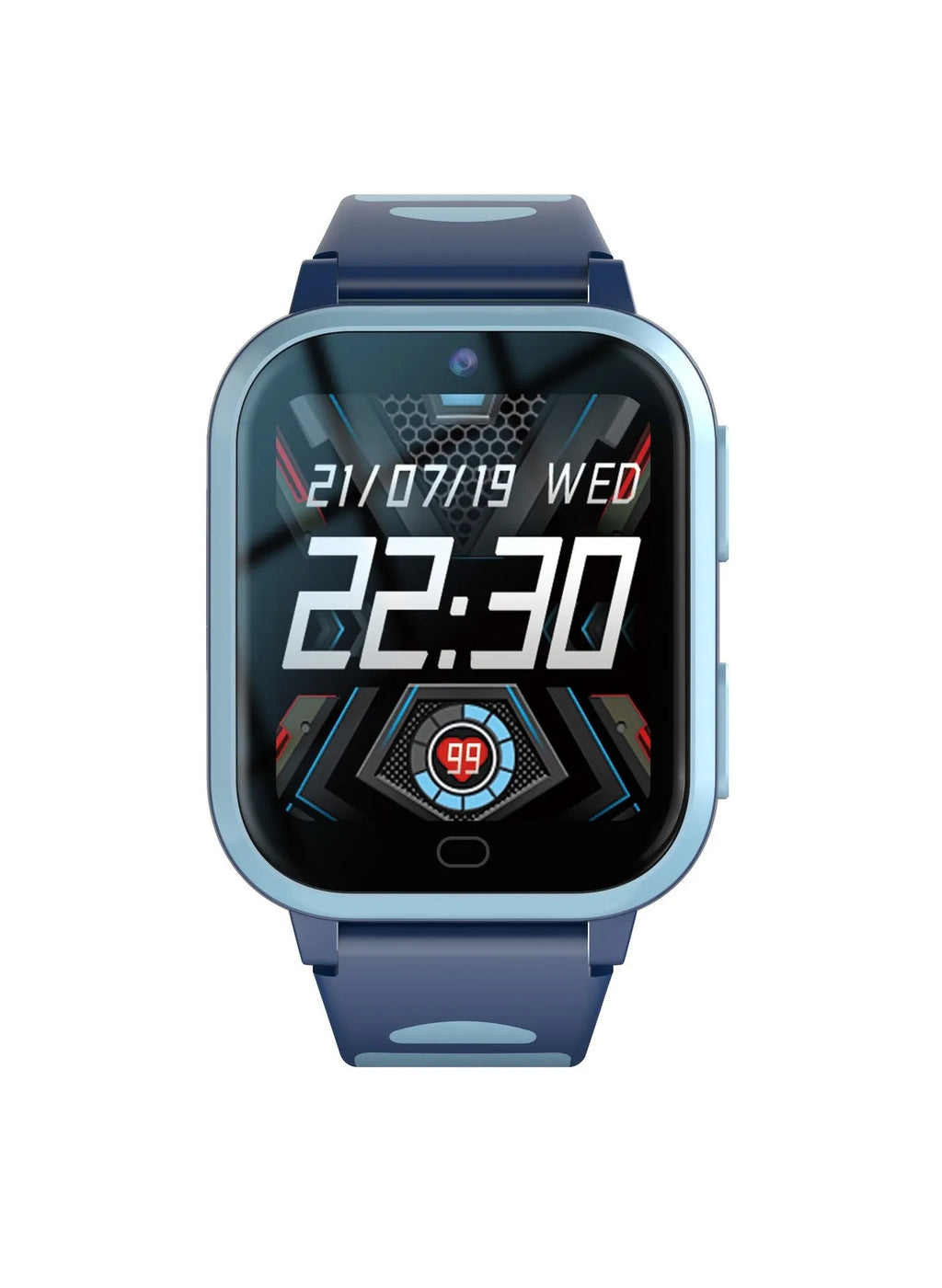 Child's smartwatch with colour touch screen on a wrist strap, showing video call interface