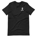Black loose fit cotton short-sleeve t-shirt on a hanger, showing round neck and straight cut.