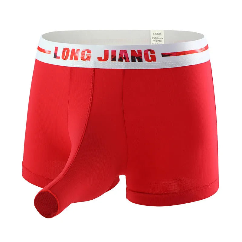Men's ice silk trunk boxers in multiple colours showing mid-waist design and solid pattern