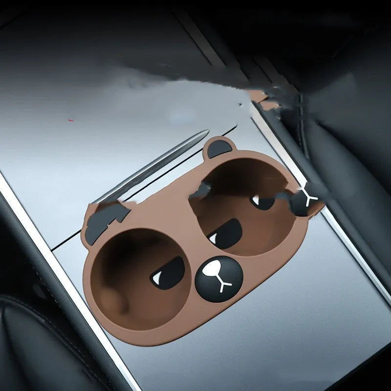 Grey silicone cup holder insert with star pattern for car central console