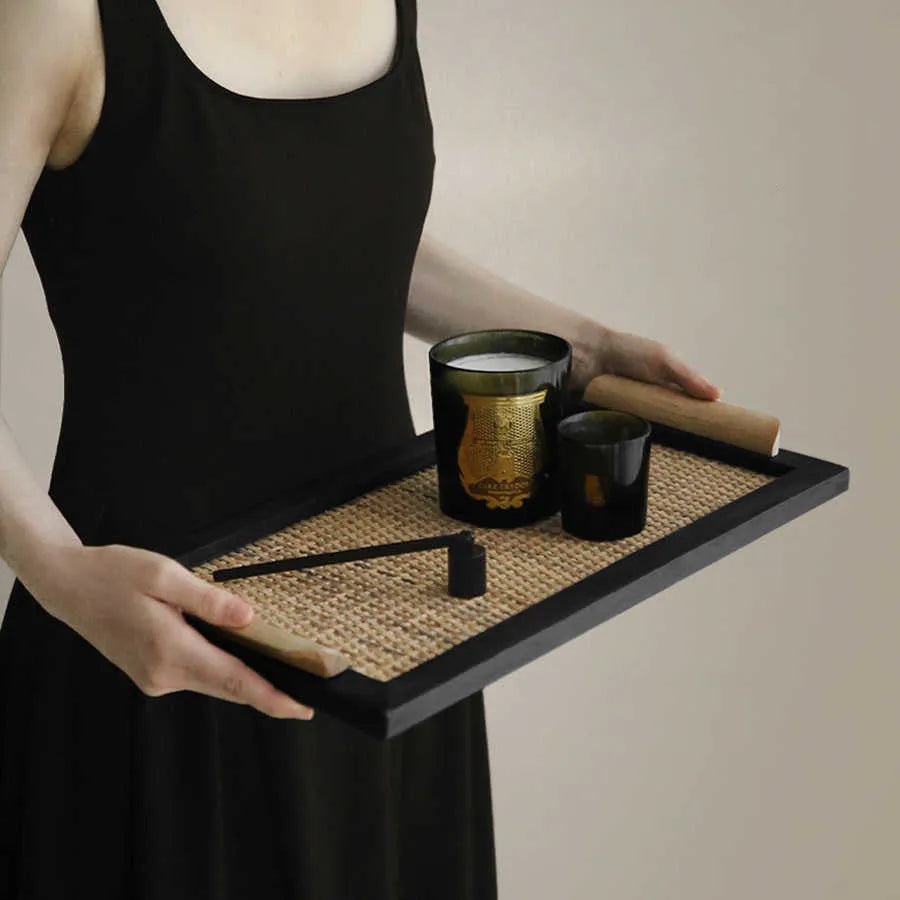 Pine wood dining tray with compartmentalised elegant house design, shown in small and large size options.