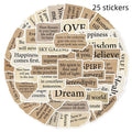 Pack of 25 tear English text design PVC stickers for laptops, sizes 4 to 7 cm