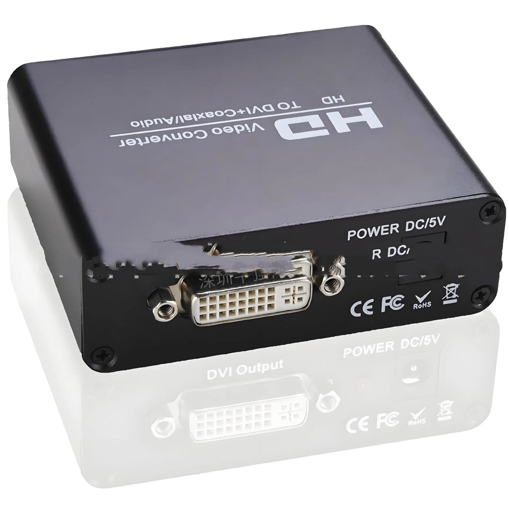 Black HDMI to DVI converter with coaxial 3.5mm audio output and 1.5 metre cable for safety monitor systems