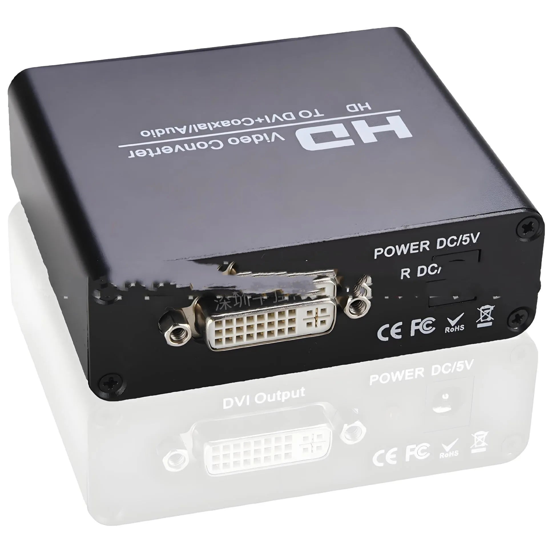 Black HDMI to DVI converter with coaxial 3.5mm audio output and 1.5 metre cable for safety monitor systems