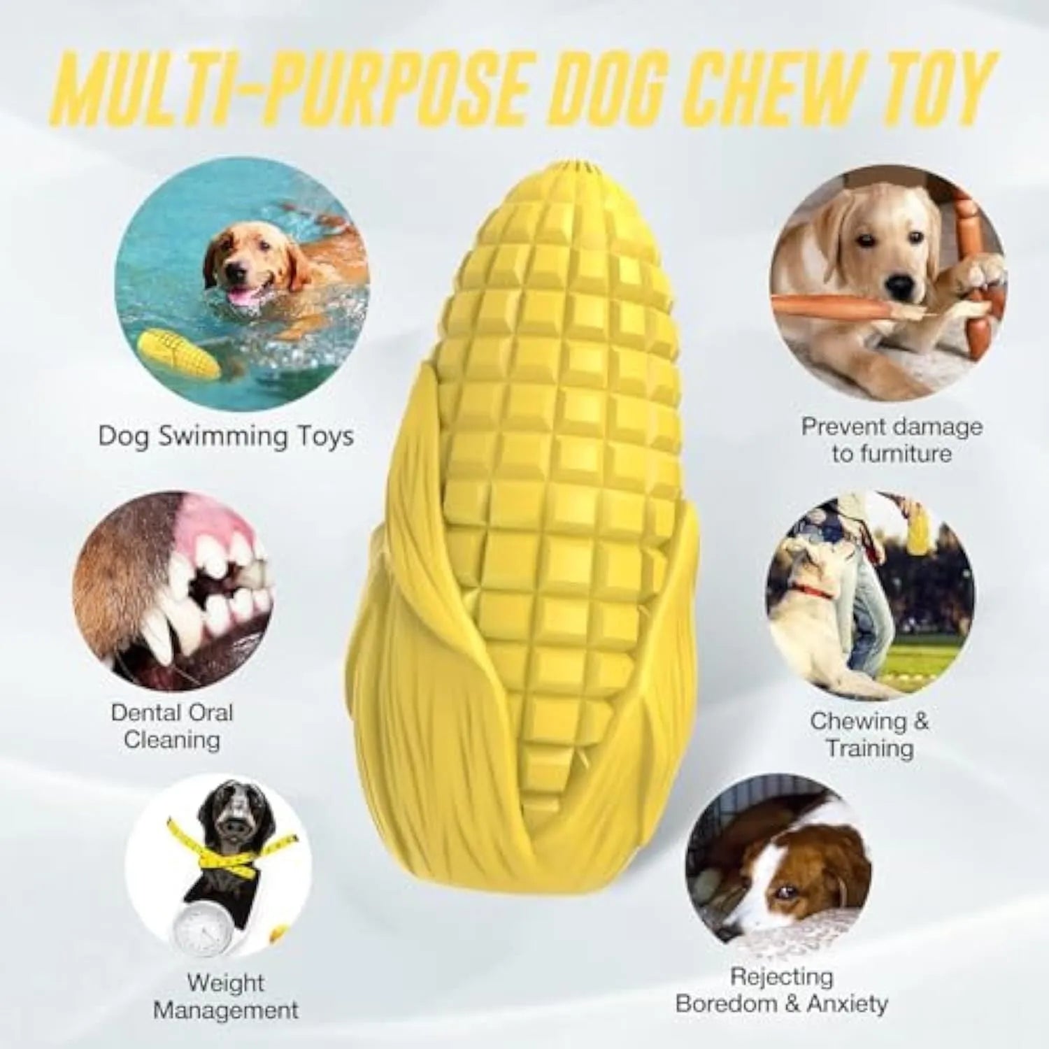 Blue corn-shaped dog chew toy with surface grooves and squeaker for medium large breed aggressive chewers