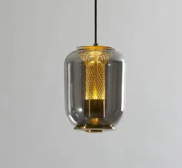 Minimalist Nordic style chandelier with glass globe shade in clear, cognac or smoky grey colour