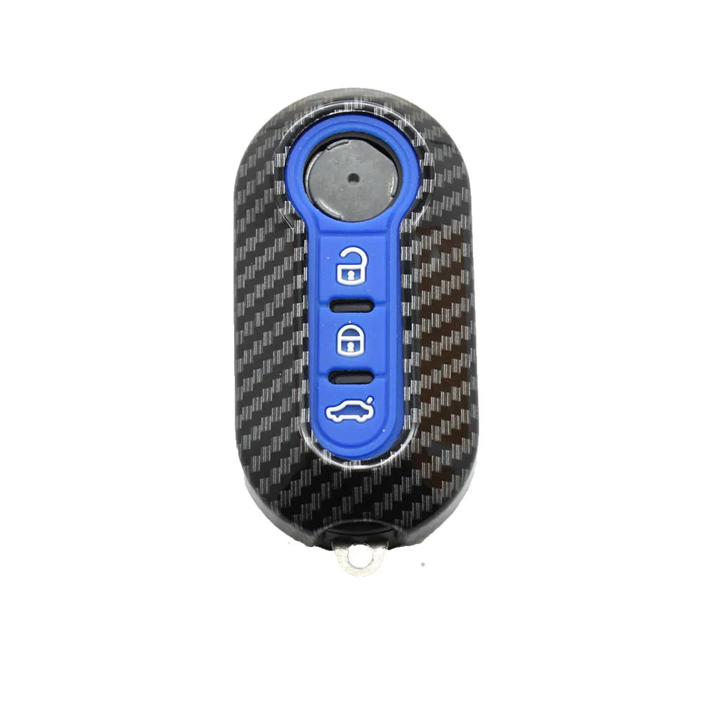 Fiat 500 Boyue Ottimo Viaggio ABS key case with carbon fibre pattern in black, red and dark blue colours