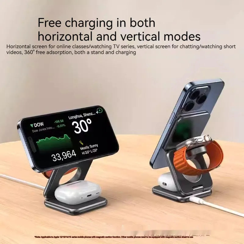 Foldable magnetic wireless charger phone holder in black or white with QC3.0 fast charging