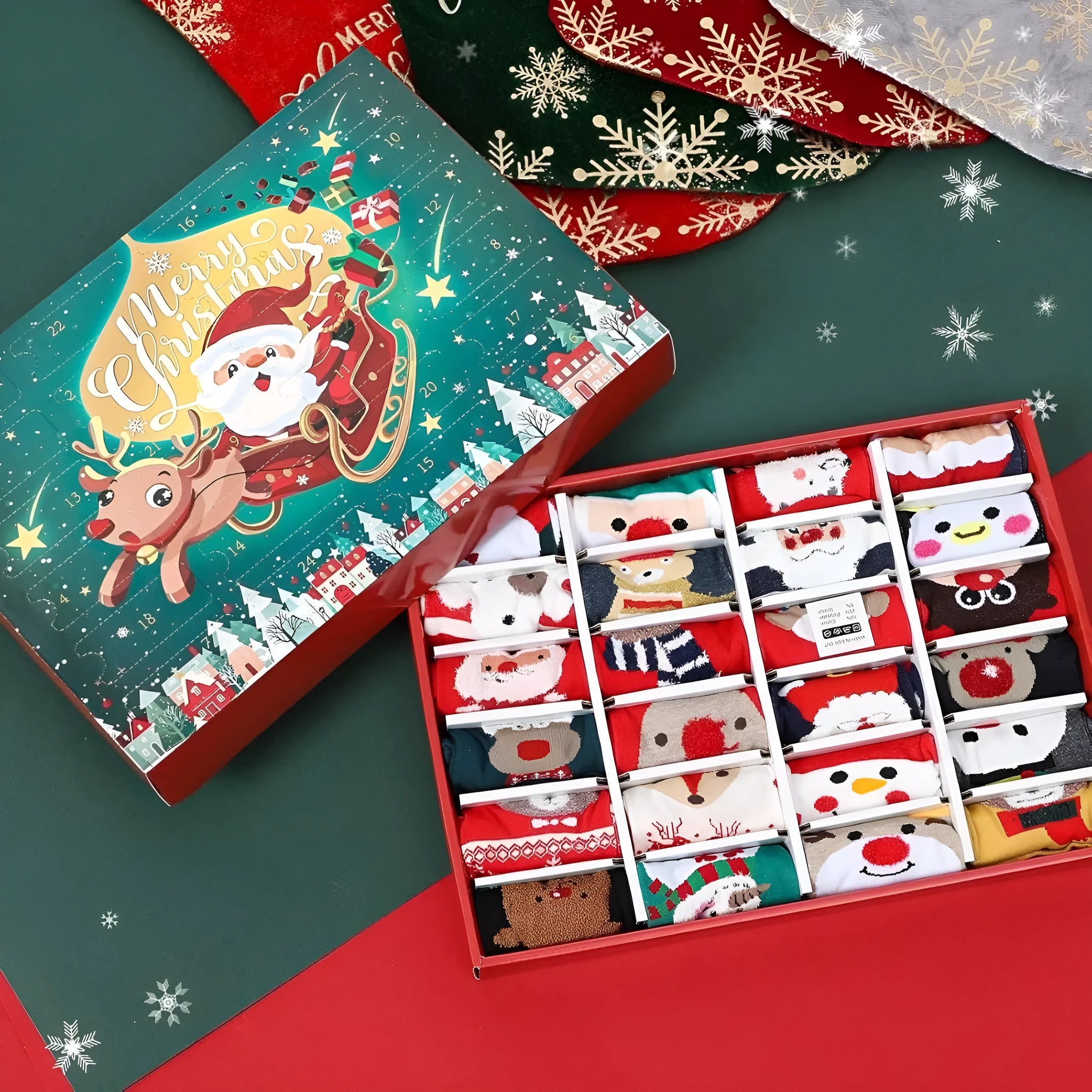 Closed Christmas-themed blind box containing a surprise resin stocking figurine for holiday decoration.
