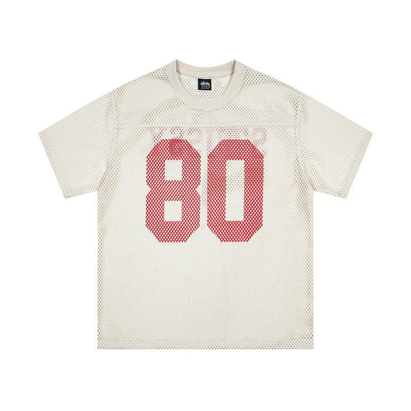 Cotton letter print short sleeve jersey pullover in loose fit, available in black, white, apricot, green, dark blue, khaki, grey