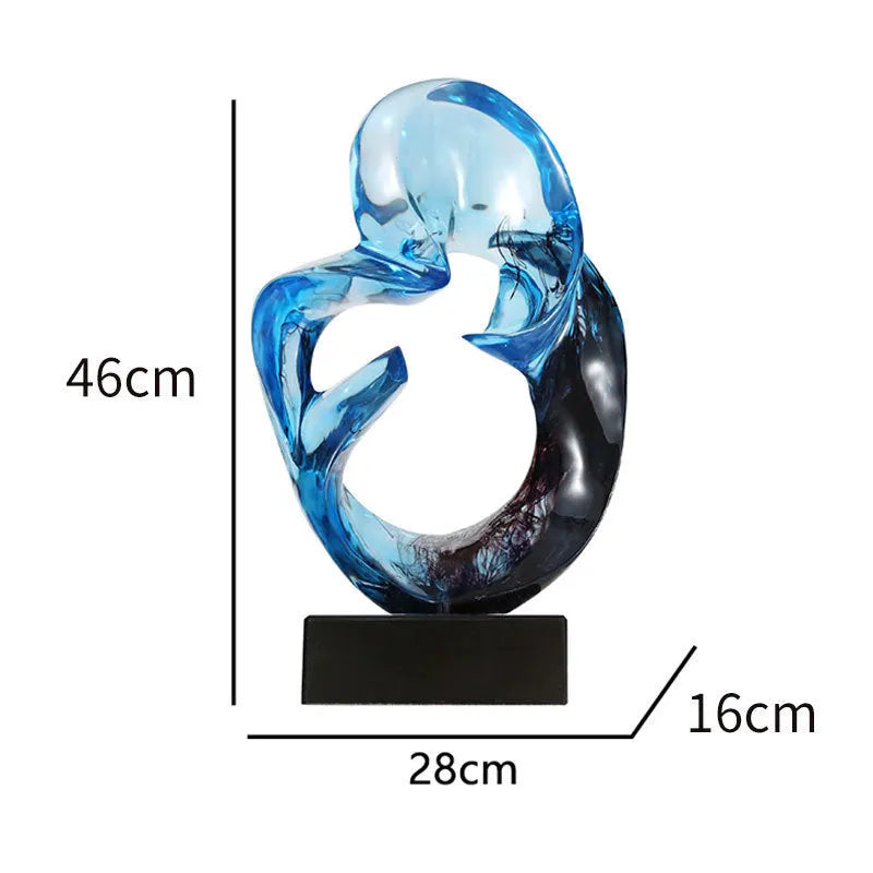Transparent resin ornament in modern style showing blue or orange red colour option