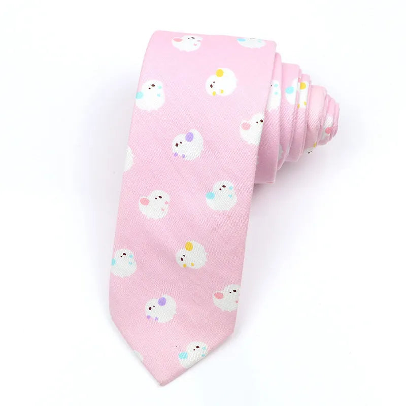 Korean style narrow cotton bow tie with cartoon pattern printing and adjustable neck strap